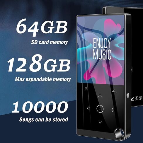 مشغل MP3 سعة 64 جيجابايت مع بلوتوث، مشغل موسيقى Sunoony مع مكبر صوت وسماعات، راديو FM، مكبر صوت عالي الدقة مدمج، صوت HiFi بدون فقد، بطاقة TF، عارض فيديو/صور/كتاب إلكتروني مشغل وسائط Walkman للأطفال in Kuwait