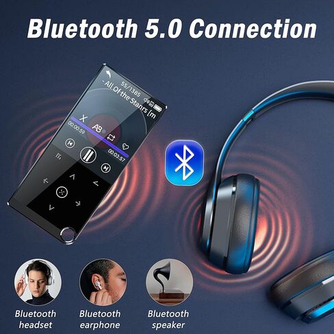 مشغل MP3 سعة 64 جيجابايت مع بلوتوث، مشغل موسيقى Sunoony مع مكبر صوت وسماعات، راديو FM، مكبر صوت عالي الدقة مدمج، صوت HiFi بدون فقد، بطاقة TF، عارض فيديو/صور/كتاب إلكتروني مشغل وسائط Walkman للأطفال in Kuwait