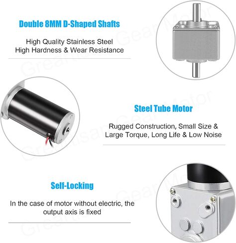Greartisan DC 12V 10RPM 40Kg.cm 8mm Double Shafts Self-Locking Reversible Worm Gear Motor with Cable, High Torque Speed Reduction Motor, Turbine Electric Gearbox Motor in Saudi Arabia