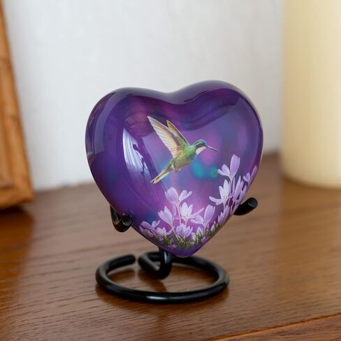 Olivia Memorials Heart Urn for Ashes Women Men Adult | Mini Hummingbird Urn for Female Male Carefully Handcrafted Funeral Decorative Small Purple Urn for Mom Dad Mother Baby Infant Pet Cat Dog in Saudi Arabia