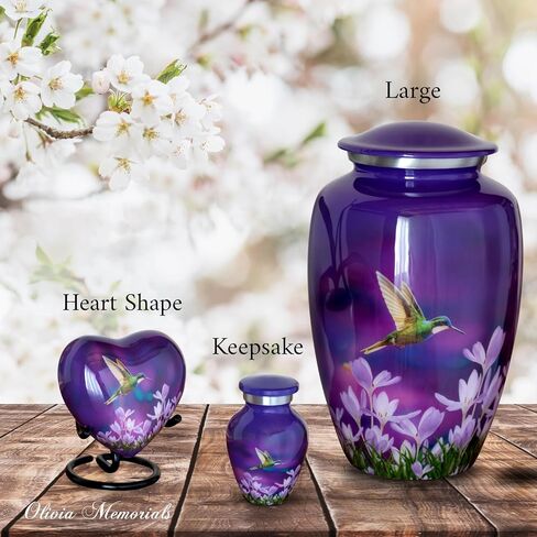 Olivia Memorials Heart Urn for Ashes Women Men Adult | Mini Hummingbird Urn for Female Male Carefully Handcrafted Funeral Decorative Small Purple Urn for Mom Dad Mother Baby Infant Pet Cat Dog in Saudi Arabia