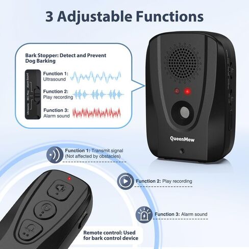 أجهزة ردع نباح الكلاب مع جهاز تحكم عن بعد، نطاق جهاز مضاد للنباح يصل إلى 33 قدمًا، أجهزة التحكم في نباح الكلاب مع تسجيل و3 وظائف قابلة للتعديل، رادع النباح الصوتي مناسب لكلب واحد in Kuwait