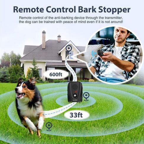 أجهزة ردع نباح الكلاب مع جهاز تحكم عن بعد، نطاق جهاز مضاد للنباح يصل إلى 33 قدمًا، أجهزة التحكم في نباح الكلاب مع تسجيل و3 وظائف قابلة للتعديل، رادع النباح الصوتي مناسب لكلب واحد in Kuwait