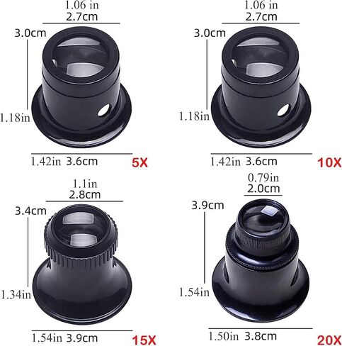 Jewelers Loupe Portable Monocular Magnifier Experimental Tools Magnifying Glass Jewelry Tools for Eye Magnifier Lens Repair Kit(5X 10X 15X 20X 4pcs) in Saudi Arabia