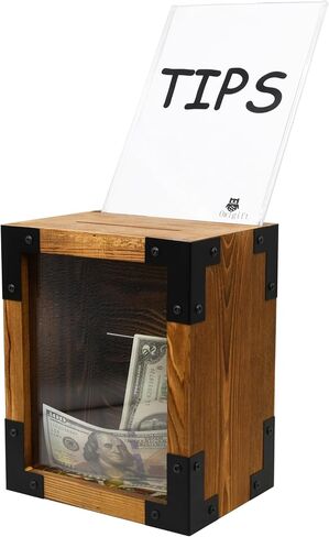 صندوق اقتراحات من الخشب الصلب قابل للقفل على الطراز الريفي من Owlgift، تخزين لهواة جمع التبرعات، حاوية الاقتراع، صندوق طرف مع سبورة قابلة للإزالة وحامل لافتات أكريليك، قفل ومفتاح in Kuwait