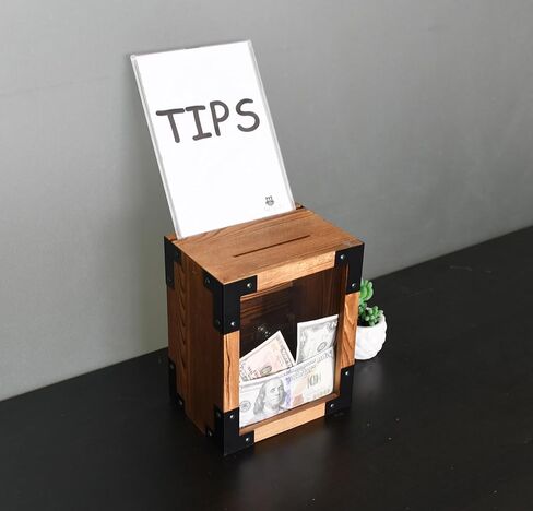 صندوق اقتراحات من الخشب الصلب قابل للقفل على الطراز الريفي من Owlgift، تخزين لهواة جمع التبرعات، حاوية الاقتراع، صندوق طرف مع سبورة قابلة للإزالة وحامل لافتات أكريليك، قفل ومفتاح in Kuwait