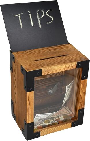 صندوق اقتراحات من الخشب الصلب قابل للقفل على الطراز الريفي من Owlgift، تخزين لهواة جمع التبرعات، حاوية الاقتراع، صندوق طرف مع سبورة قابلة للإزالة وحامل لافتات أكريليك، قفل ومفتاح in Kuwait