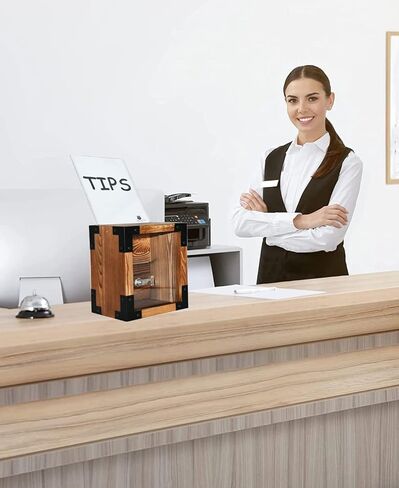 صندوق اقتراحات من الخشب الصلب قابل للقفل على الطراز الريفي من Owlgift، تخزين لهواة جمع التبرعات، حاوية الاقتراع، صندوق طرف مع سبورة قابلة للإزالة وحامل لافتات أكريليك، قفل ومفتاح in Kuwait