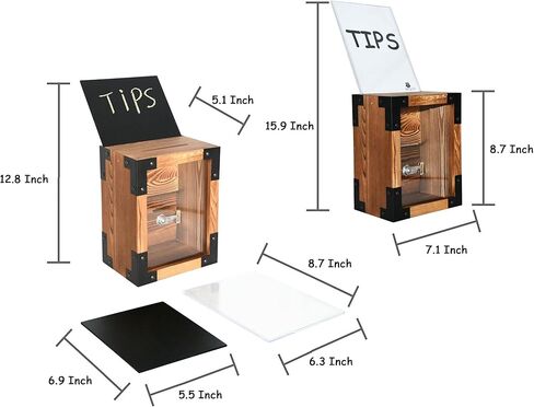 صندوق اقتراحات من الخشب الصلب قابل للقفل على الطراز الريفي من Owlgift، تخزين لهواة جمع التبرعات، حاوية الاقتراع، صندوق طرف مع سبورة قابلة للإزالة وحامل لافتات أكريليك، قفل ومفتاح in Kuwait