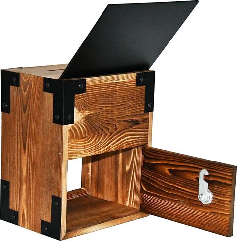 صندوق اقتراحات من الخشب الصلب قابل للقفل على الطراز الريفي من Owlgift، تخزين لهواة جمع التبرعات، حاوية الاقتراع، صندوق طرف مع سبورة قابلة للإزالة وحامل لافتات أكريليك، قفل ومفتاح in Kuwait