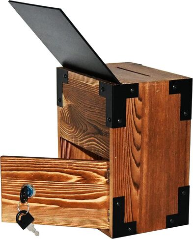 صندوق اقتراحات من الخشب الصلب قابل للقفل على الطراز الريفي من Owlgift، تخزين لهواة جمع التبرعات، حاوية الاقتراع، صندوق طرف مع سبورة قابلة للإزالة وحامل لافتات أكريليك، قفل ومفتاح in Kuwait