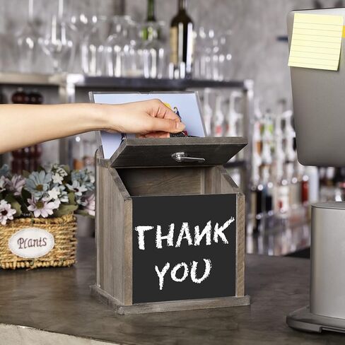 MyGift Weathered Gray Solid Wood Lock Suggestion Box, Restaurant Tip, Fundraising Donation Box Collection, Wall Mounted Comment Ballot Box with Lock and Key, Clear Acrylic Sign Holder and Chalkboard in Saudi Arabia