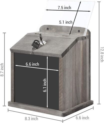 MyGift Weathered Gray Solid Wood Lock Suggestion Box, Restaurant Tip, Fundraising Donation Box Collection, Wall Mounted Comment Ballot Box with Lock and Key, Clear Acrylic Sign Holder and Chalkboard in Saudi Arabia