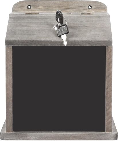 MyGift Weathered Gray Solid Wood Lock Suggestion Box, Restaurant Tip, Fundraising Donation Box Collection, Wall Mounted Comment Ballot Box with Lock and Key, Clear Acrylic Sign Holder and Chalkboard in Saudi Arabia
