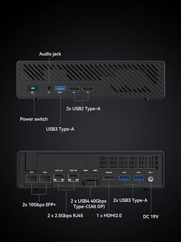 MINISFORUM MS-01 كمبيوتر صغير هيكلي مع Intel Core i9-13900H، دعم vPro Enterprise، 2x10Gbps SFP+LAN/2x2.5G RJ45/2xUSB4/HDIM/16xPCIe 4.0/M.2 NVMe SSD/U.2 NVMe SSD، كمبيوتر صغير( لا يوجد نظام التشغيل/ذاكرة الوصول العشوائي/SSD) in Kuwait