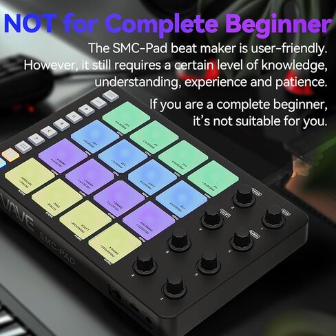 وحدة تحكم HALCONTORNO M-Wave MIDI SMC-Pad Plus - آلة صنع إيقاعات بلوتوث، لوحة مفاتيح طبلة MIDI المحمولة، بطارية 2000 مللي أمبير في الساعة، معدات استوديو لتسجيل الموسيقى في المنزل (مع محول من النوع C) in Kuwait
