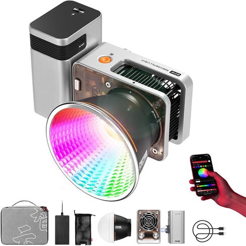 ZHIYUN Molus X60 RGB 60W COB Video Light, 319g Portable LED Light, 2700K-6500K CRI 95 TLCI 98 w/Detachable Grip Battery,Support APP Control and PD Charge (Standard Package) in Saudi Arabia
