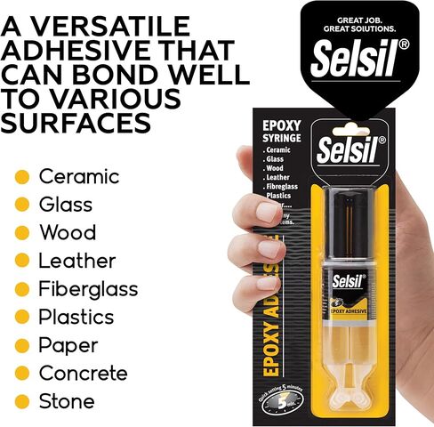 حقنة لاصقة إيبوكسي سريعة من SELSIL، مجموعة 5 دقائق علاج سريع، لاصق إيبوكسي سريع متعدد الأغراض، شفاف، 28 جم (عبوة من قطعة واحدة) in Kuwait