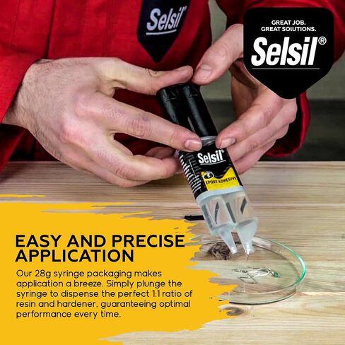 حقنة لاصقة إيبوكسي سريعة من SELSIL، مجموعة 5 دقائق علاج سريع، لاصق إيبوكسي سريع متعدد الأغراض، شفاف، 28 جم (عبوة من قطعة واحدة) in Kuwait