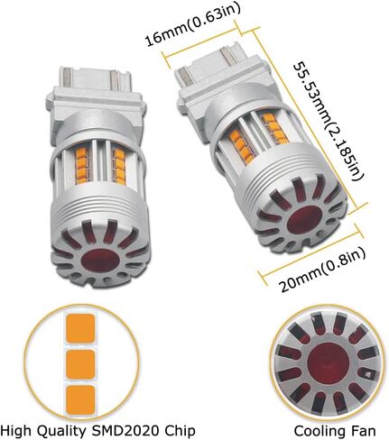 Eluseastar 1156 LED Bulbs Amber S25 BA15S P21W Bulbs for Turn Signal Lights Canbus No Hyper Flashing with Cooling Fan Extremely Bright Blinker, 2 Pack in Saudi Arabia