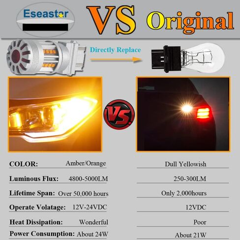 Eluseastar 1156 LED Bulbs Amber S25 BA15S P21W Bulbs for Turn Signal Lights Canbus No Hyper Flashing with Cooling Fan Extremely Bright Blinker, 2 Pack in Saudi Arabia