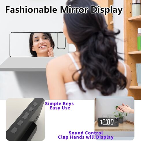 321Wasay ساعة منبه إسقاط، ساعة جهاز عرض لسقف غرفة النوم، ساعات منبه رقمية لغرف النوم مع منافذ USB، ساعة رقمية صغيرة LED لغرف النوم والمكتب بجانب السرير (أسود مع كابل USB) in Kuwait