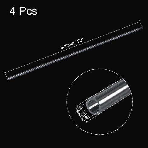 MECCANIXITY Acrylic Pipe Rigid Round Tube Clear 1/2"(13mm) ID 19/32"(15mm) OD 20" High Impact for Lighting, Models, Plumbing, Crafts 4 Pack in Saudi Arabia