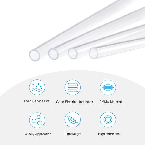 MECCANIXITY Acrylic Pipe Rigid Round Tube Clear 1/2"(13mm) ID 19/32"(15mm) OD 20" High Impact for Lighting, Models, Plumbing, Crafts 4 Pack in Saudi Arabia