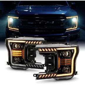 AKKON - Fits 2018-2020 Ford F150 Pickup [Full LED] Projector Black Headlight Pair w/Sequential Signal Amber Parking Lamp in Saudi Arabia