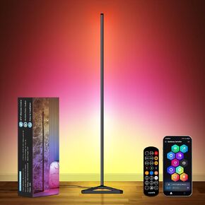 مصباح أرضي للزاوية RGB LED - 16 مليون لون، مع التطبيق وجهاز التحكم عن بعد، قابل للتعتيم، أكثر من 68 مشهدًا، مزامنة الموسيقى، مؤقت، مصابيح أرضية محيطة مثالية لغرفة المعيشة وغرفة النوم وغرفة الألعاب in Kuwait