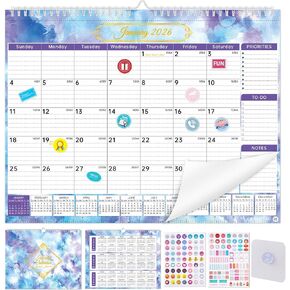 NiHome 2024-2025 Large Wall Calendar with DIY Stickers & Adhesive Hooks, 18-Monthly Wall Calendar from July 2024 to December 2025, Detailed Planning Sections, Thick Paper & Robust Metal Wire Binding in Saudi Arabia