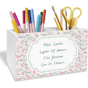 Pink Floral Inspirational Pen Holder for Desk, Positive Affirmation Gifts Pencil Organizer, This Little Light of Mine Wooden Box Sign Desk Decor for Home Office Decoration in Saudi Arabia