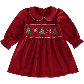 Toddler Girl Christmas Dress Velvet Outfit Puff Long Sleeve Santa Claus Embroidery Dress Christmas Party Clothes in Saudi Arabia