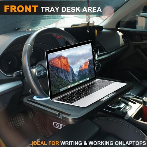 2 in 1 Car Steering Wheel Desk - Tray for Laptop Car Mount with Pen Holder, Car Food Tray with Anti-Slip Silicone Ring for Eating & Work - Portable Bag Included in Saudi Arabia