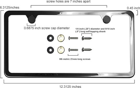 T304 Stainless Steel Slim Two Holes License Plate Frame – 8K Mirror Polish Finish, Rust-Resistant, Slim Design, Universal Fit, Includes Screw Caps, Washers & Stainless Steel Screws (Matte Black) in Saudi Arabia