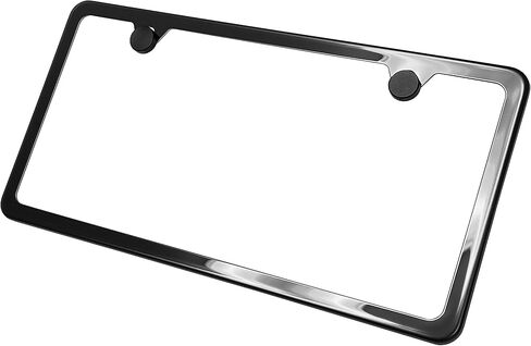 T304 Stainless Steel Slim Two Holes License Plate Frame – 8K Mirror Polish Finish, Rust-Resistant, Slim Design, Universal Fit, Includes Screw Caps, Washers & Stainless Steel Screws (Matte Black) in Saudi Arabia