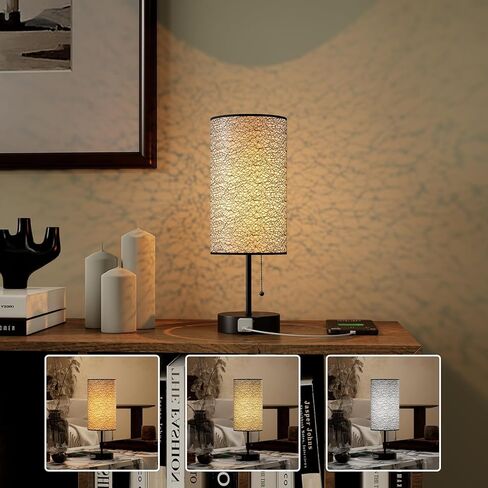 Table Lamp for Bedroom with USB,Bedside Lamp with USB C+A Charging Ports,Adjustable 3color LED Light for Home Decor/Nightstand/Office,Included Bulb and Fabric Lamp Shade (Linen White, 2PCS) in Saudi Arabia