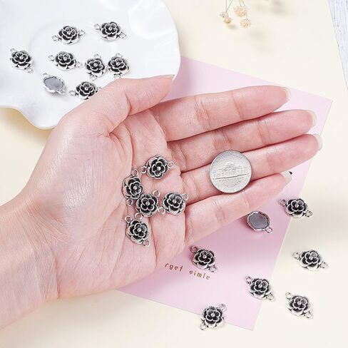 20pcs Antique Silver Tibetan Style Flower Connectors Charms Floral Pendants for Jewelry Making Necklaces Bracelets Earrings DIY Crafts 12mm in Saudi Arabia