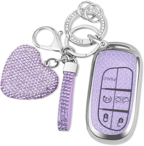 غطاء FOB لمفتاح FT FUNTOR لسيارة جيب، 5 أزرار TPU لغطاء دودج مفتاح فوب مع حافة فضية، متوافق مع جيب جراند شيروكي كومباس رينيجيد دودج تشارجر دارت دورانجو جورني رام كرايسلر (B-أبيض) in Saudi Arabia