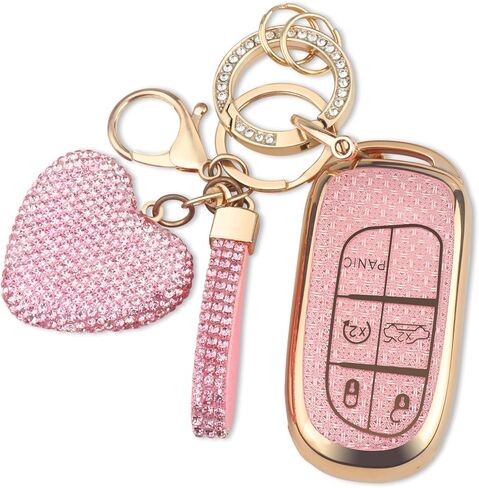 غطاء FOB لمفتاح FT FUNTOR لسيارة جيب، 5 أزرار TPU لغطاء دودج مفتاح فوب مع حافة فضية، متوافق مع جيب جراند شيروكي كومباس رينيجيد دودج تشارجر دارت دورانجو جورني رام كرايسلر (B-أبيض) in Saudi Arabia