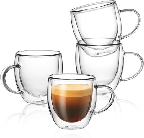Sweese Clear Coffee Mugs - 8 oz Double Wall Glass Coffee Mugs Set of 4, Perfect for Espresso, Latte, Cappuccino in Saudi Arabia