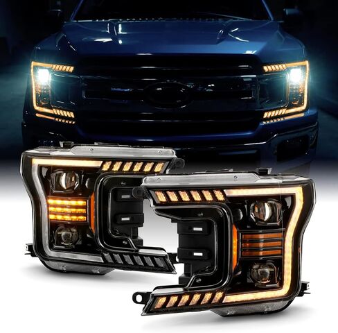 AKKON - يناسب 2018-2020 Ford F150 Pickup [Full LED] جهاز عرض أسود أمامي مع مصباح وقوف كهرماني إشارة متتابعة in Saudi Arabia