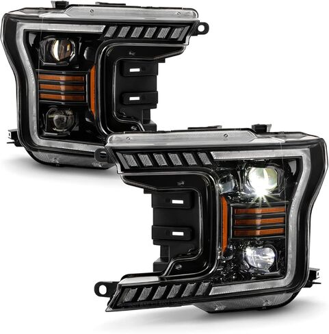 AKKON - يناسب 2018-2020 Ford F150 Pickup [Full LED] جهاز عرض أسود أمامي مع مصباح وقوف كهرماني إشارة متتابعة in Saudi Arabia