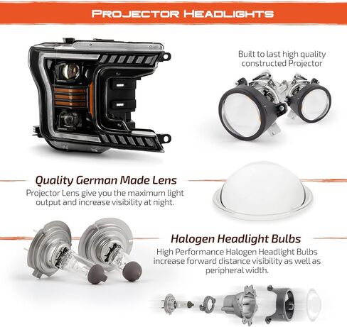 AKKON - يناسب 2018-2020 Ford F150 Pickup [Full LED] جهاز عرض أسود أمامي مع مصباح وقوف كهرماني إشارة متتابعة in Saudi Arabia