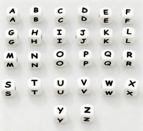 105 قطعة من خرز الحروف السيليكون، BetterJonny 12 مم A-Z خرزة حروف أبجدية سوداء مربعة مع خيط سيليكون خرز فضفاض للمجوهرات وقلادة وسوار الحرف اليدوية in Kuwait