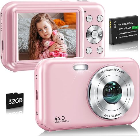 Digital Camera, Bofypoo FHD 1080P 44MP Kids Camera with 32GB Card, 16X Zoom Point and Shoot Digital Camera with Fill Light, Anti-Shake Compact Vlogging Camera for Teens Boys Girls (Black) in Saudi Arabia