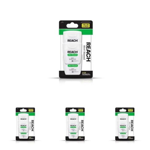 REACH Waxed Dental Floss 3 Pack Bundle, Mint, Plaque Remover, Shred Resistant, Extra Wide Cleaning, Gentle on Gums & Teeth, PFAS-Free, Oral Care, for Adults & Kids, 55yd in Kuwait