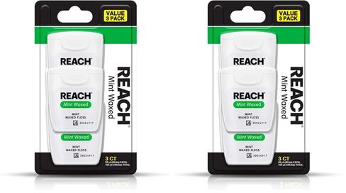 REACH Waxed Dental Floss 3 Pack Bundle, Mint, Plaque Remover, Shred Resistant, Extra Wide Cleaning, Gentle on Gums & Teeth, PFAS-Free, Oral Care, for Adults & Kids, 55yd in Saudi Arabia