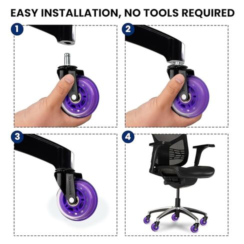 عجلات كرسي المكتب للسجاد والأرضيات الصلبة، عجلات مصقولة شديدة التحمل، عجلات بكرات سيليكون مطاطية، ملحقات كرسي مكتب بديلة (أبيض) in Kuwait