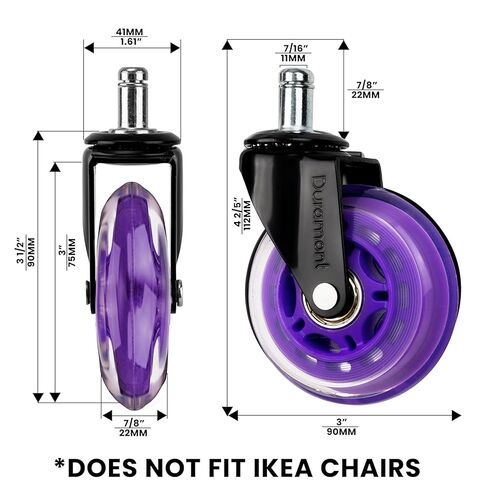 عجلات كرسي المكتب للسجاد والأرضيات الصلبة، عجلات مصقولة شديدة التحمل، عجلات بكرات سيليكون مطاطية، ملحقات كرسي مكتب بديلة (أبيض) in Kuwait